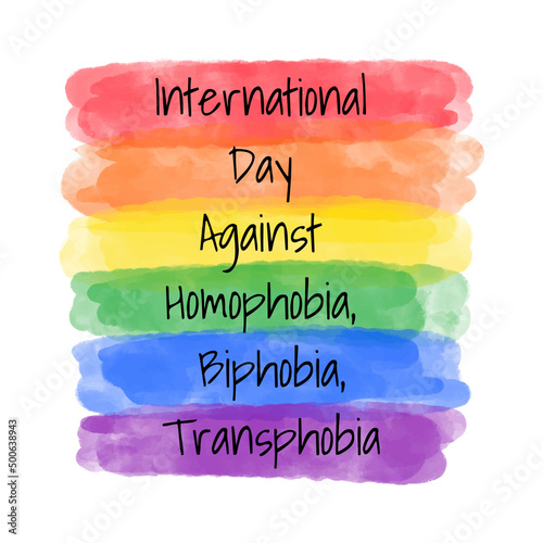 International Day Against Homophobia, Biphobia and Transphobia on May 17 celebration. Banner, greeting card with colorful vector rainbow watercolor textured stripes in color of LGBT community.