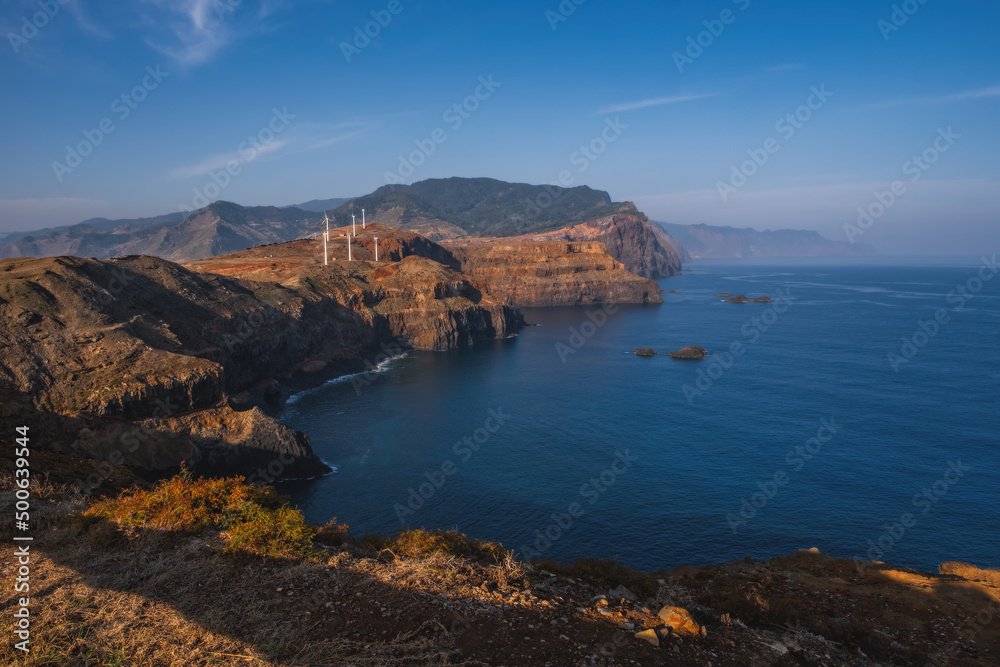 Point of Saint Lawrence - the easternmost point of the Portugese island of Madeira. The headland is a nature reserve - stuning rock formations with blue waters around. October 2021