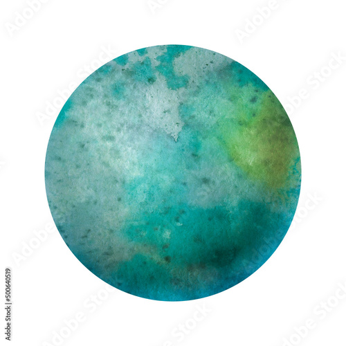 Abstract background in a circle. Planet watercolor illustration. Isolated drawing of the planet on a white background.