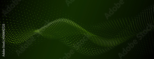 Abstract background with curved surfaces made of small dots in green colors