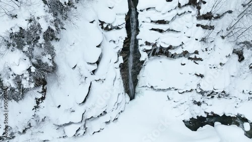 Ayder Waterfall in the Winter Season Drone Video, Ayder Plateau Camlihemsin, Rize Turkey photo