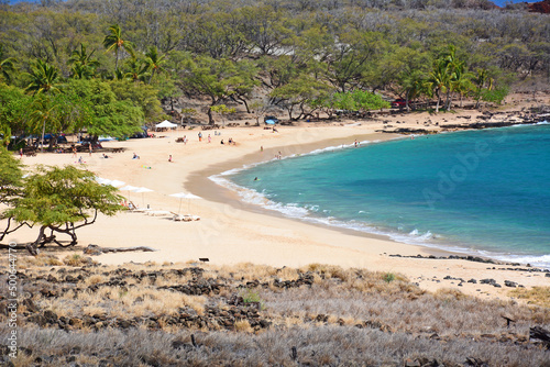 Beach cove at Hulopoe Bay on a sunny summer day on Lanai Island in Hawaii
