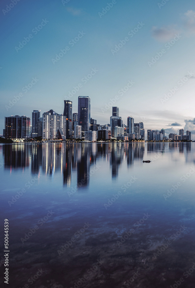 city skyline at night reflections miami usa florida 