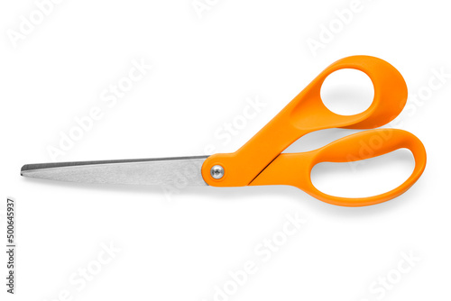 Orange Handheld Scissors Closed Isolated on White Background