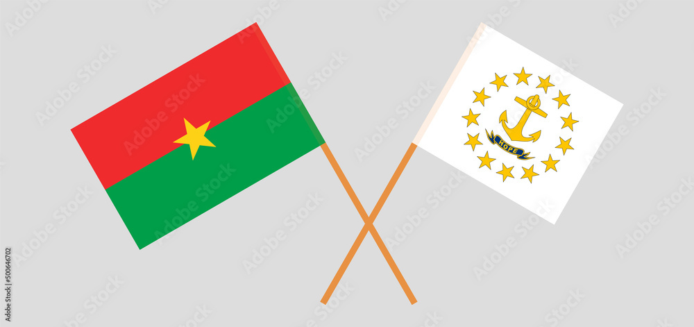 Crossed flags of Burkina Faso and the State of Rhode Island. Official colors. Correct proportion Crossed flags of Burkina Faso and the State of Rhode Island. Official colors. Correct proportion