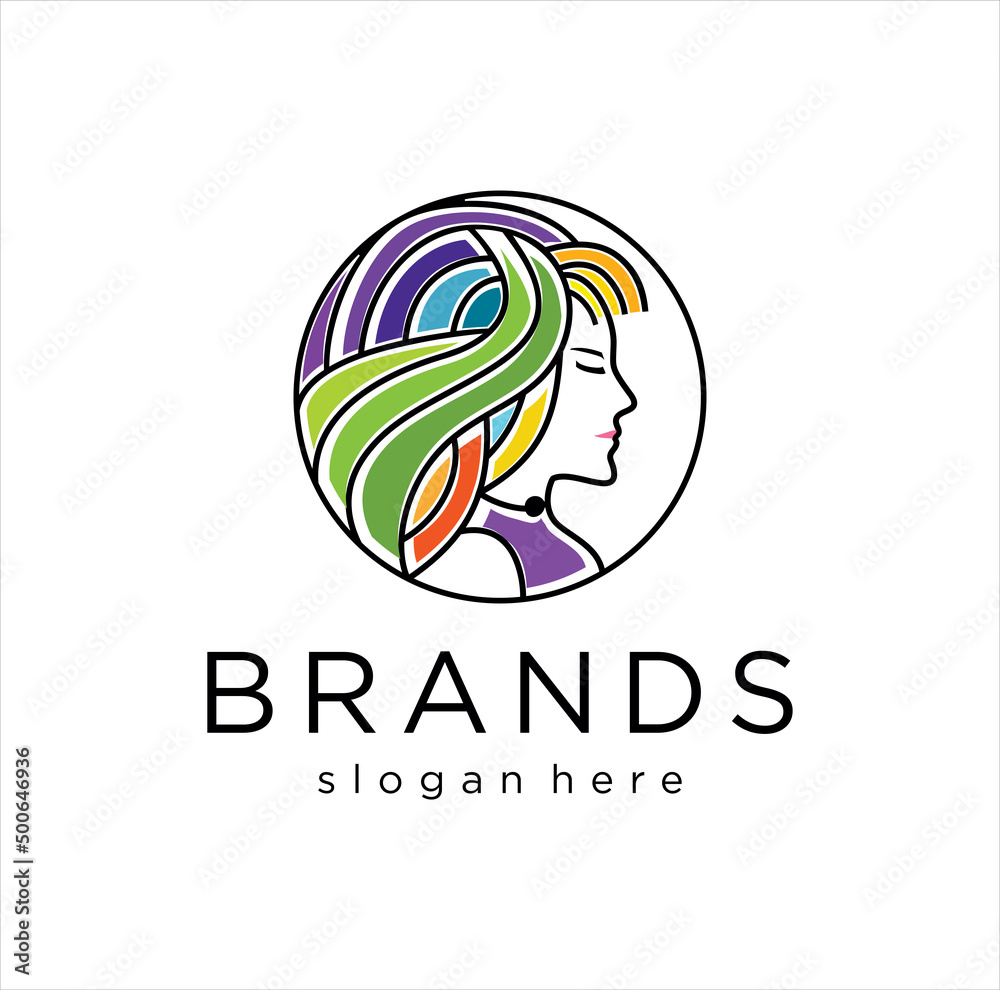 Beauty woman face with hair logo line art design template Vector Beauty woman face with hair logo line art design template Vector
