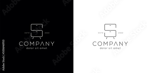 simple Letter s furniture cupboard logo design symbol template on a black and white background
