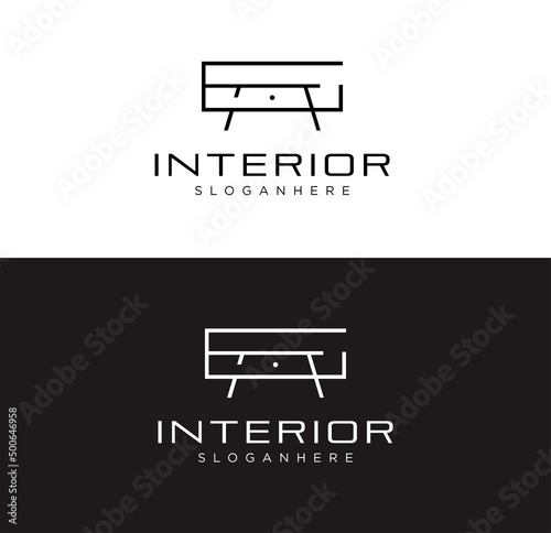 Continuous lines interior cupboard logo icon vector graphic design illustration idea