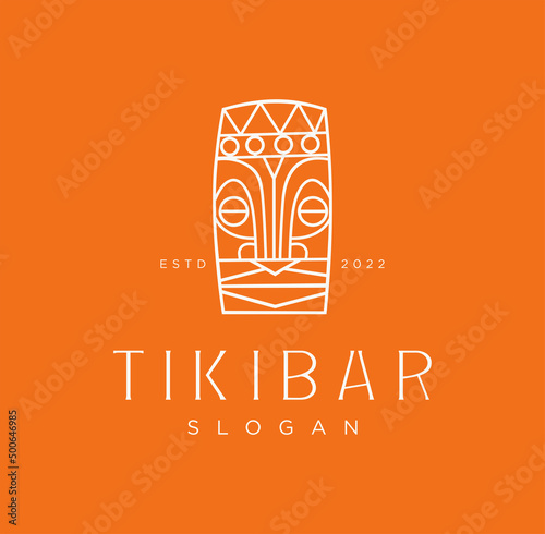 Vintage hawaiian tribal angry tiki mask logo design Vector illustration silhouette