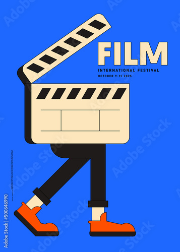 Movie poster design template background with clapperboard