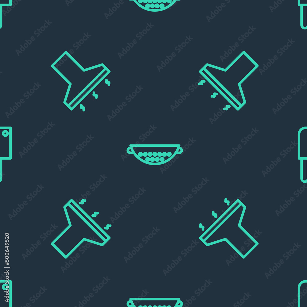 Set line Kitchen colander, extractor fan and Meat chopper on seamless pattern. Vector