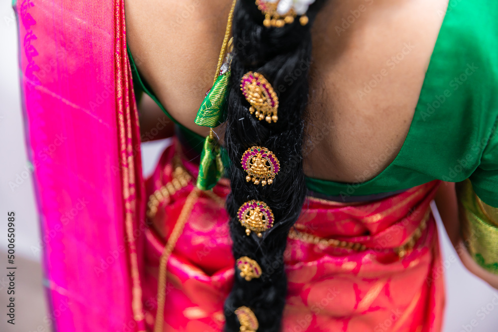 South Indian Tamil bride's wedding traditional braid plait