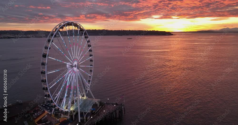 Puget Sound, Seattle, Ferris Wheel, Washington, State, Aerial, Puget Sound, Seattle, Ferris Wheel, Washington, State, Aerial,