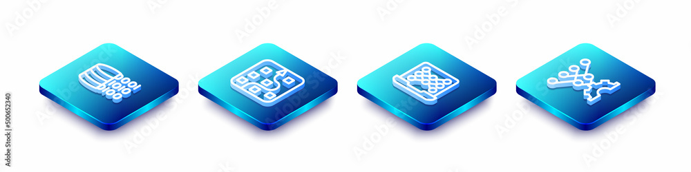 Set Isometric line Binary code, Neural network, and icon. Vector