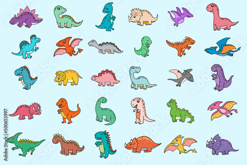 Set Mega Bundle Collection of Cute Dino Fossil Dinosaurs Baby kids Animal Cartoon Doodle Funny Clipart for kids and children