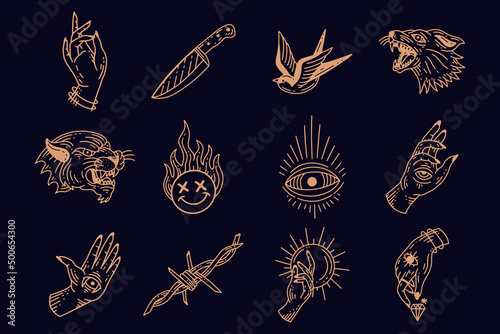 Set collection mystical celestial clipart symbol space doodle esoteric magic elements vintage illustration