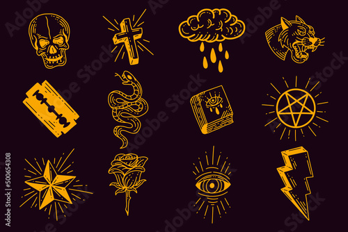 Set collection mystical celestial clipart symbol space doodle esoteric magic elements vintage illustration
