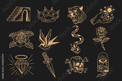 Set collection mystical celestial clipart symbol space doodle esoteric magic elements vintage illustration