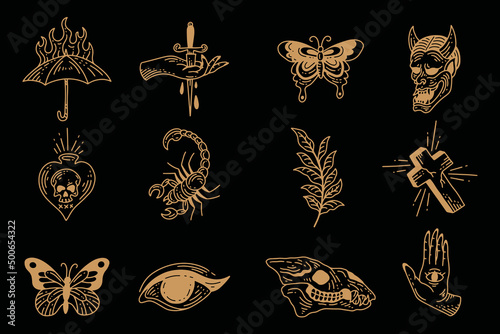 Set collection mystical celestial clipart symbol space doodle esoteric magic elements vintage illustration