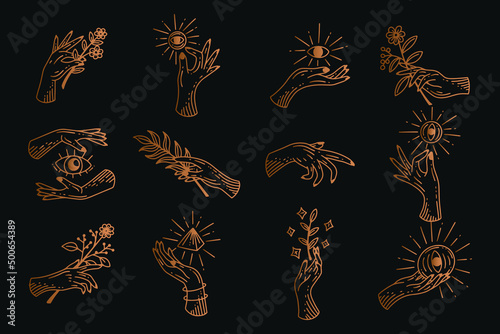 Set collection mystical celestial clipart symbol space doodle esoteric magic elements vintage illustration