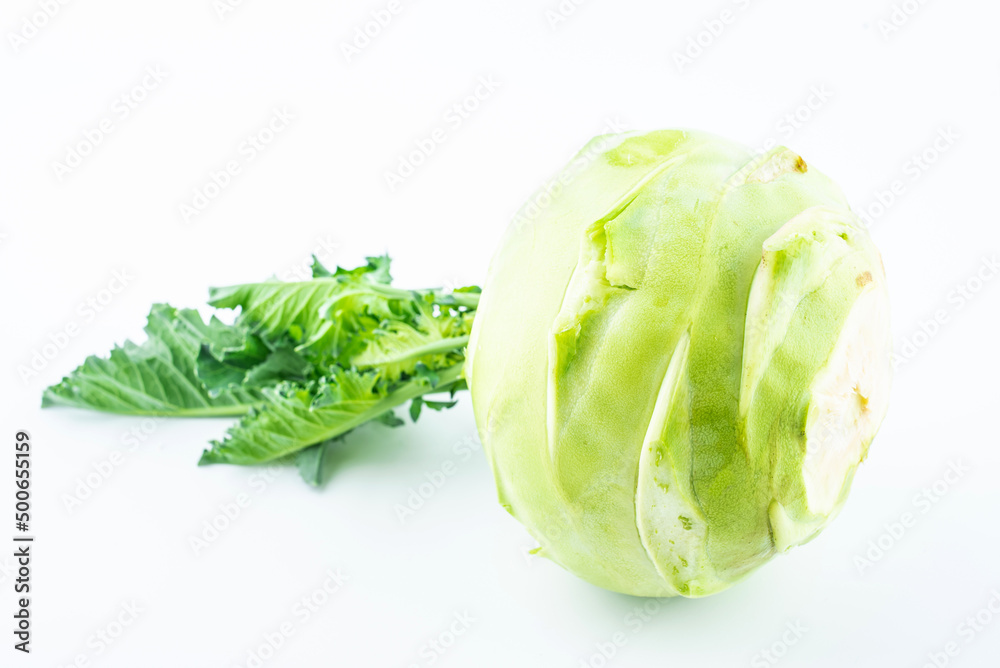 One fresh organic vegetable kohlrabi on a white background One fresh organic vegetable kohlrabi on a white background