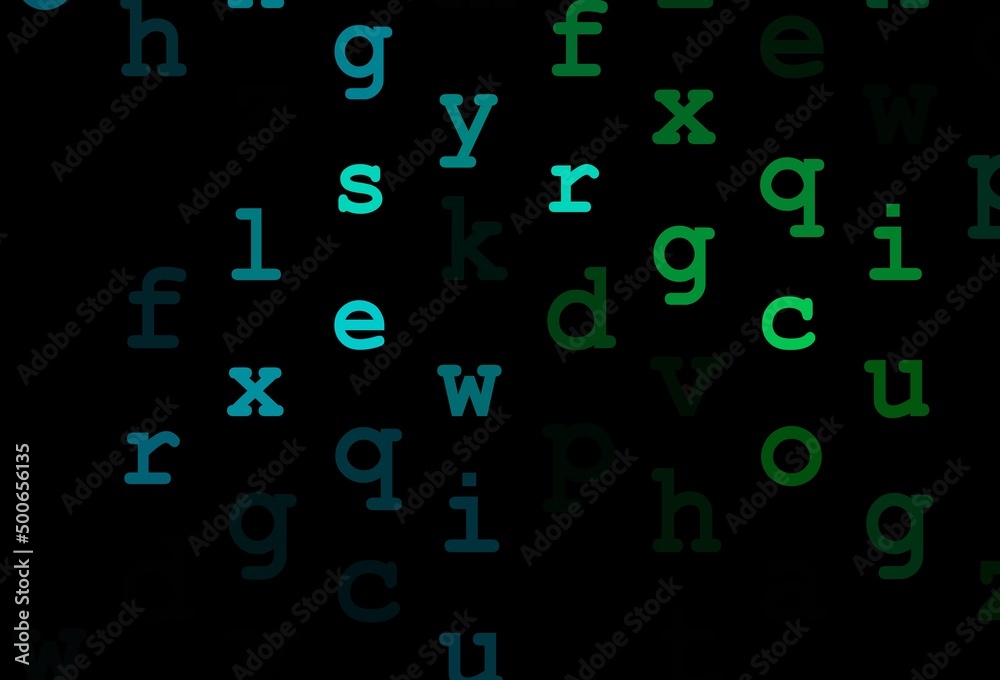 Dark blue, green vector cover with english symbols. Dark blue, green vector cover with english symbols.