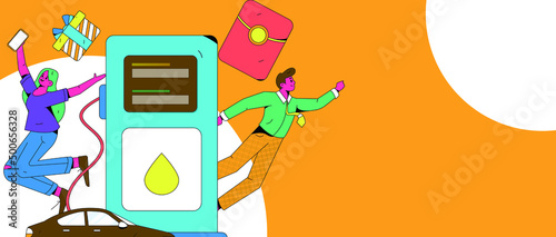 Refueling car with credit card vector creative concept illustration
