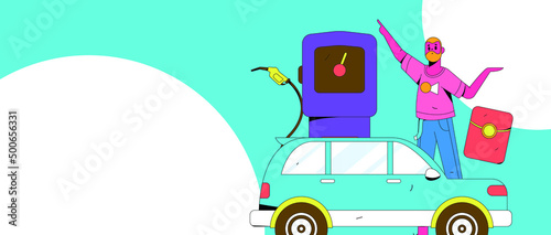 Refueling car with credit card vector creative concept illustration
