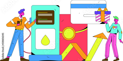 Refueling car with credit card vector creative concept illustration
