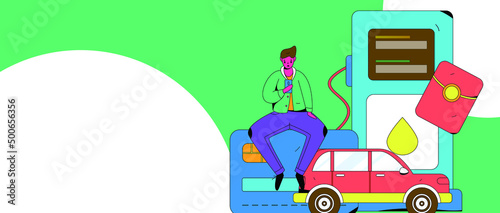 Refueling car with credit card vector creative concept illustration 