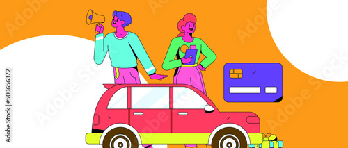 Refueling car with credit card vector creative concept illustration
