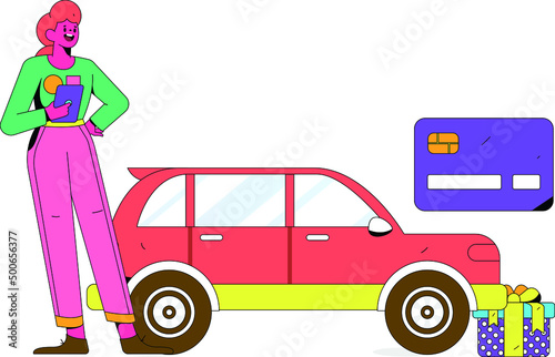 Refueling car with credit card vector creative concept illustration
