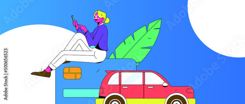 Refueling car with credit card vector creative concept illustration
