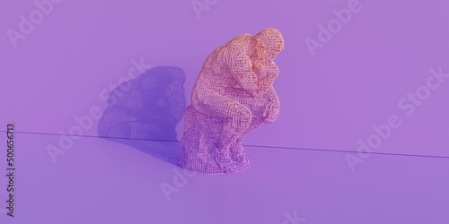 Thinking Man Statue And Purple Background 3d Render photo
