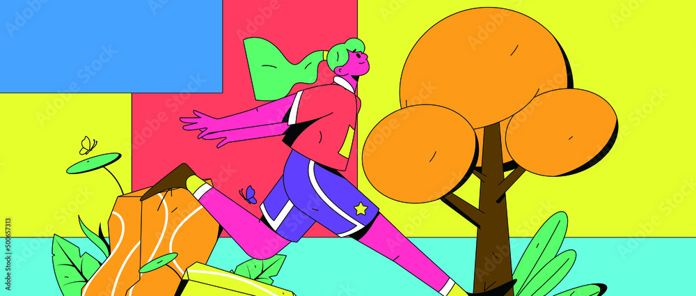 Fototapeta premium Running workout body vector creative concept illustration 