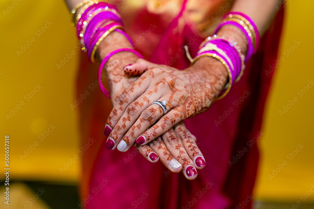 South Indian Tamil bride's wedding henna mehendi mehndi hands close up