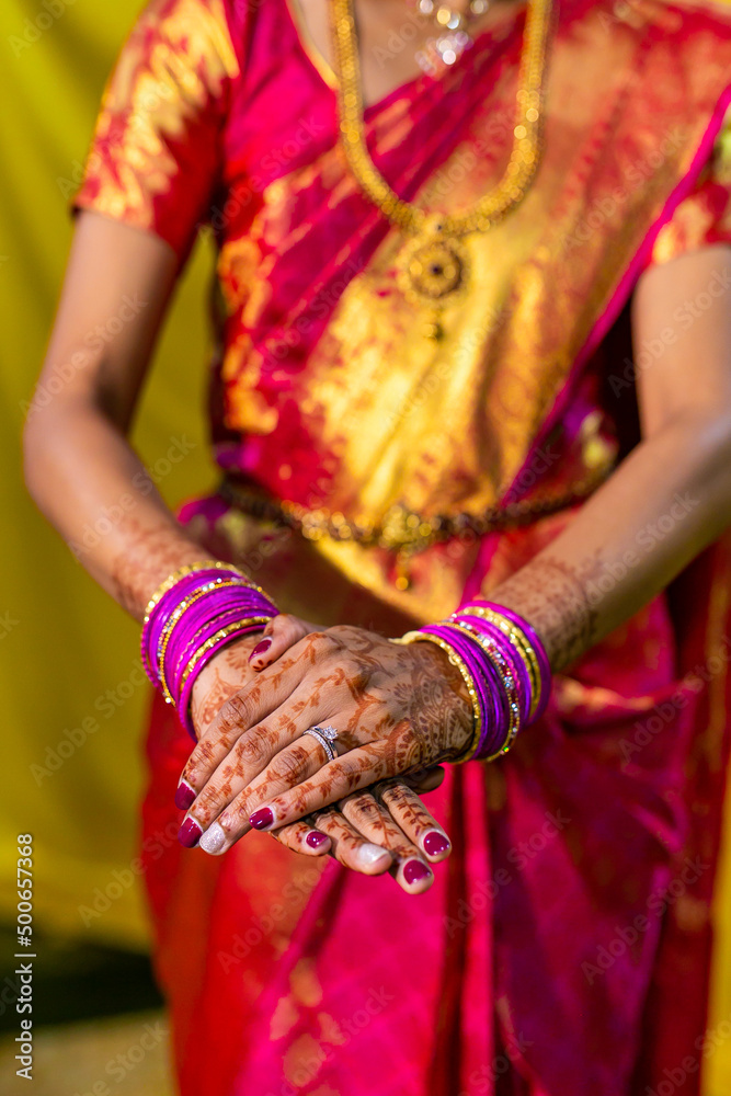 South Indian Tamil bride's wedding henna mehendi mehndi hands close up