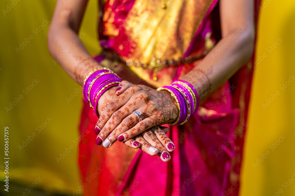 South Indian Tamil bride's wedding henna mehendi mehndi hands close up