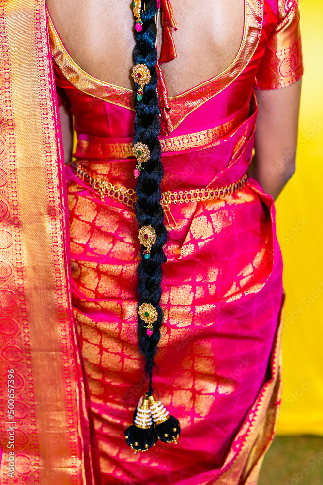 South Indian Tamil bride's wedding traditional braid plait