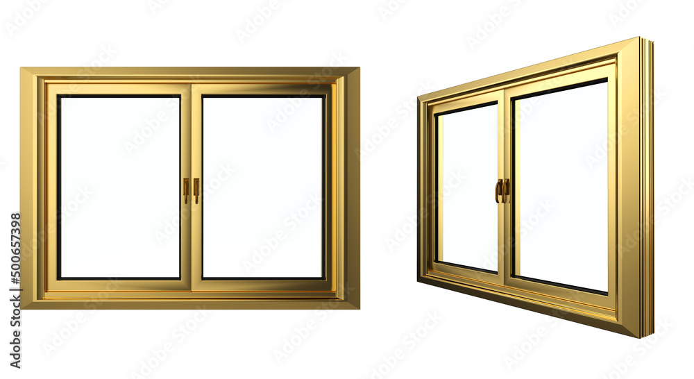 Golden upvc window profile frame isolated Golden upvc window profile frame isolated