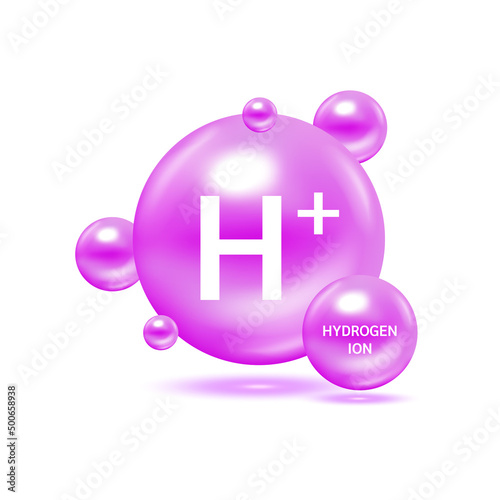Potential of Hydrogen ion, Acidic solution. Ecology and biochemistry concept. on white background. 3D Vector Illustration.