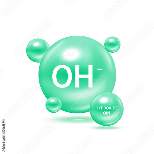 Potential of Hydroxide ion, Acidic solution. Ecology and biochemistry concept. on white background. 3D Vector Illustration.