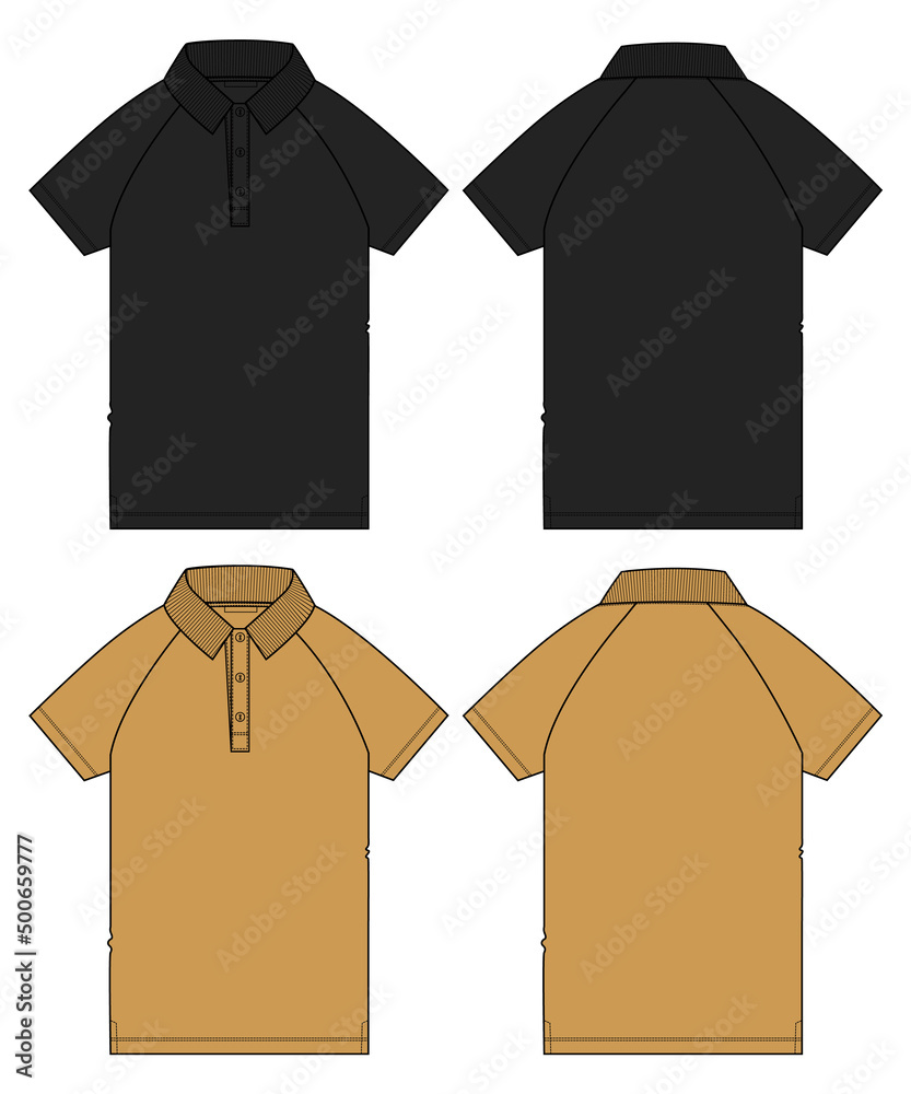 Premium Vector | Raglan short sleeve polo shirt fashion flat sketch vector  illustration template front and back views