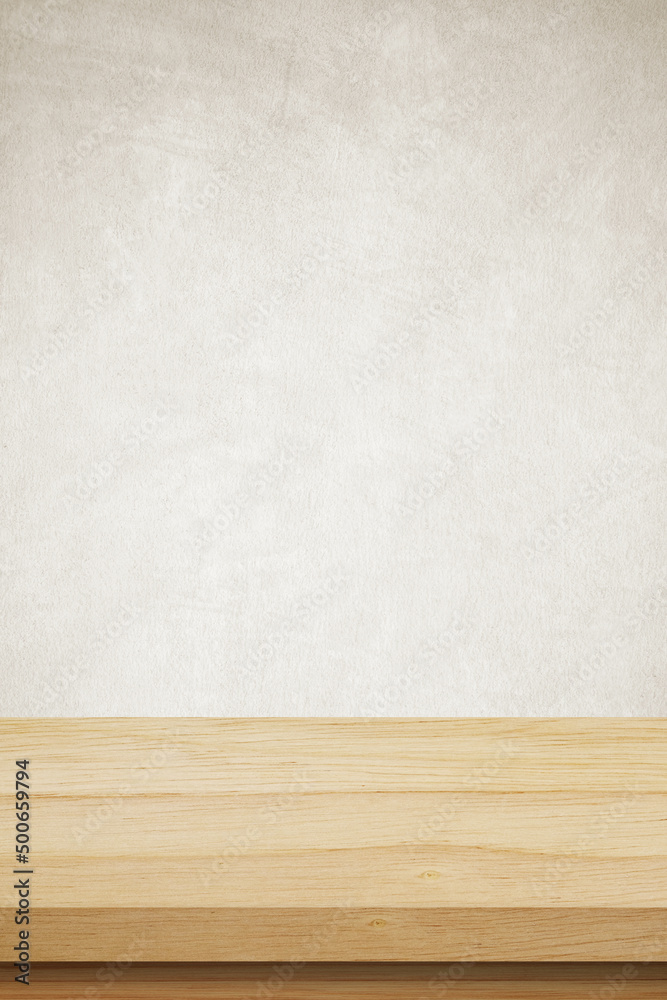 Vertical brown wood table and brown cement wall background in kitchen, Wooden shelf, counter for food and product display in room background, Wood table top, desk surface banner, mockup, template Vertical brown wood table and brown cement wall background in kitchen, Wooden shelf, counter for food and product display in room background, Wood table top, desk surface banner, mockup, template