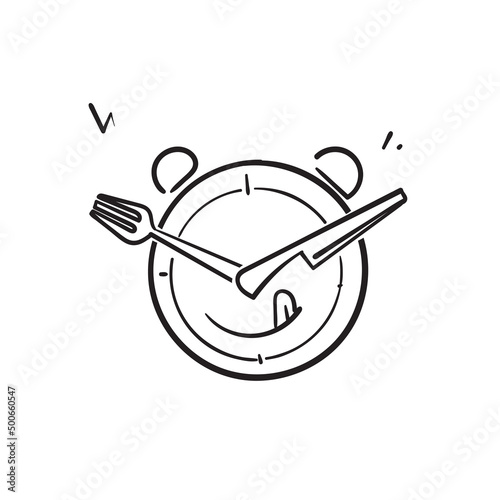 hand drawn doodle time eat lunch icon illustration vector
