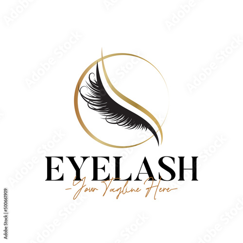 Eyelash feminine beauty circle gold logo template