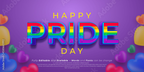 Pride day realistic banner with editable text 3d style effect