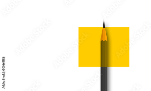 Yellow Square with Pencil Minimal on white background with copy space. Creative Conceptual Idea 