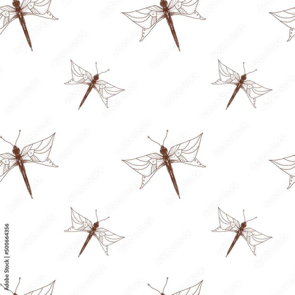 Seamless with lavender and dragonfly. hand drawn Seamless with lavender and dragonfly. hand drawn