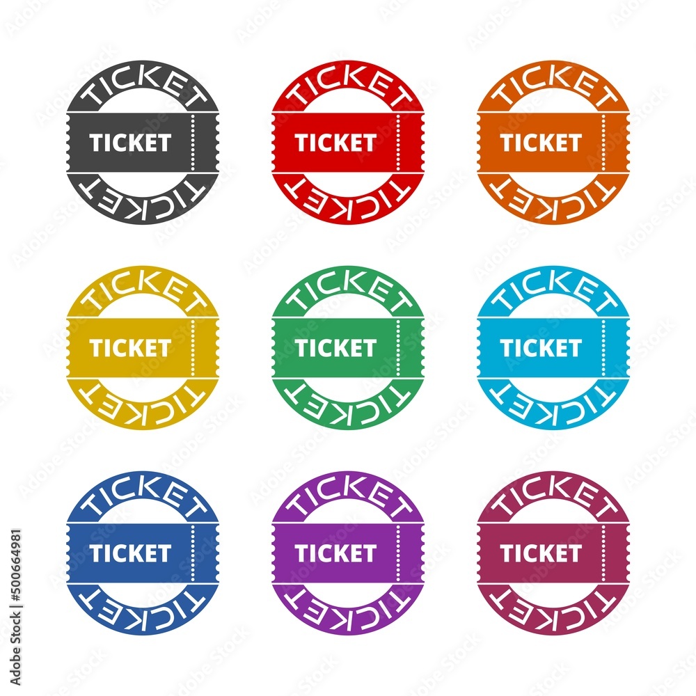 Cinema ticket icon color set isolated on white background